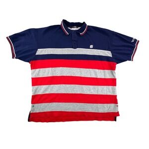 West Marine Crew Polo Shirt Men XXL Navy Red Grey Stripe Logo Rugby Style Preppy